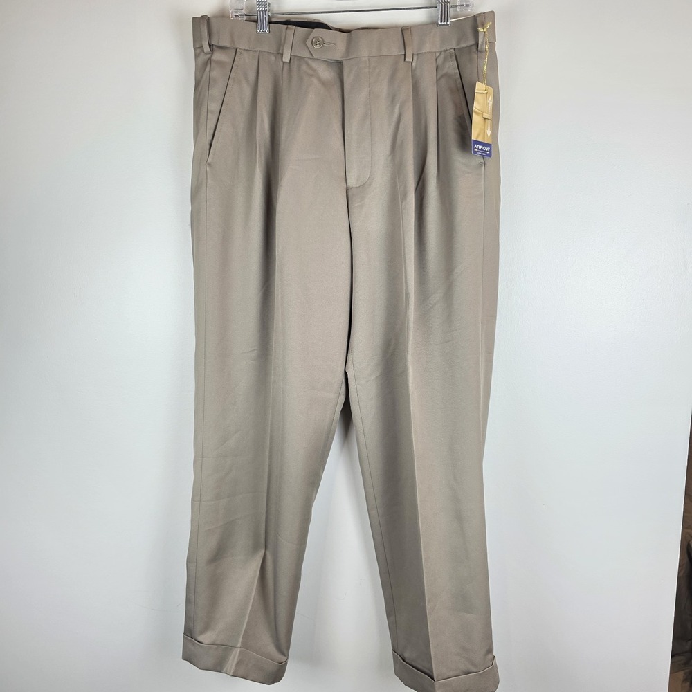 ARROW Taupe Brown "British‎ Khaki" Pleated Dress Pants Size 36 x 29 NWT. C128